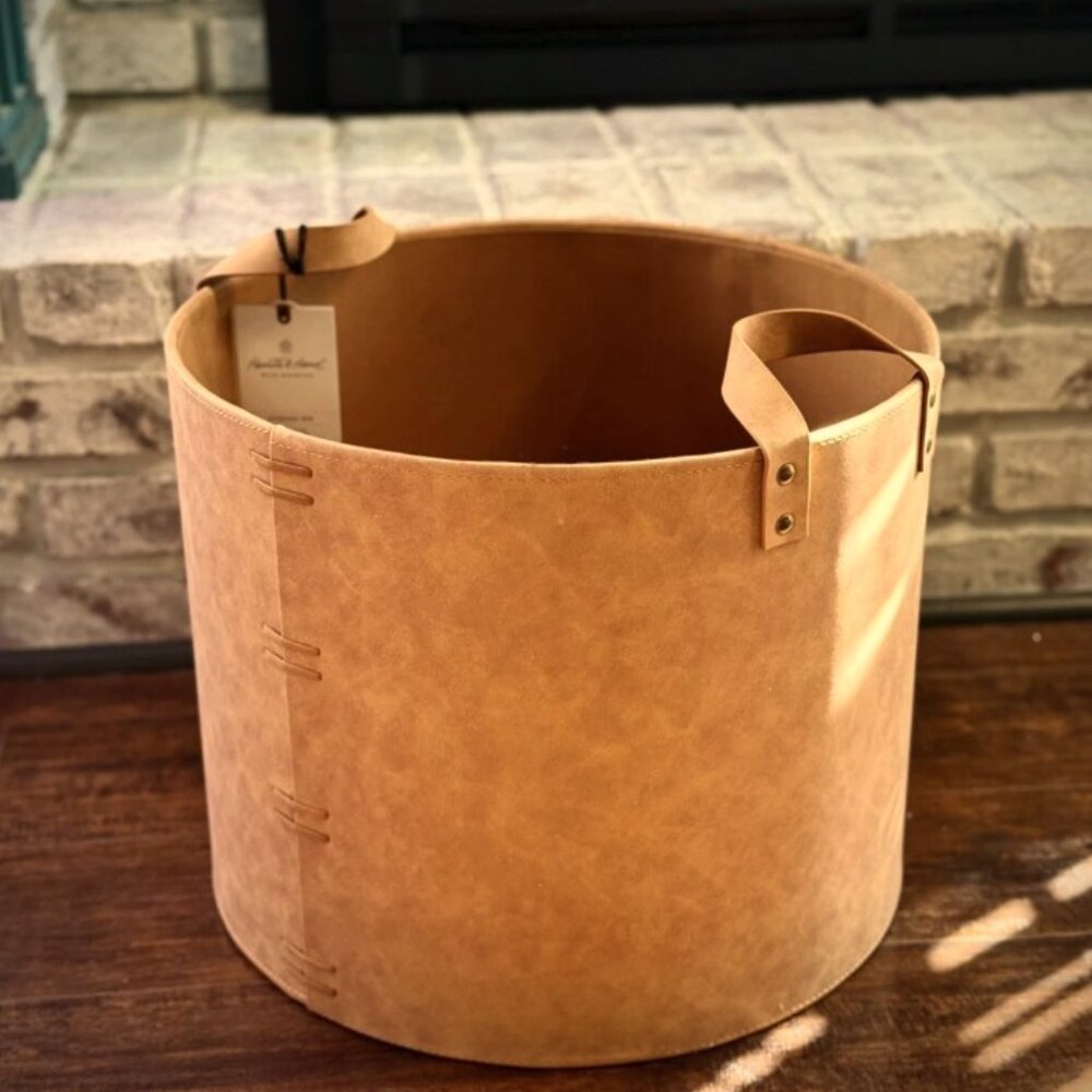 16" Large Faux Leather Storage Bin Camel Brown, Hearth & Hand with Magnolia, NWT